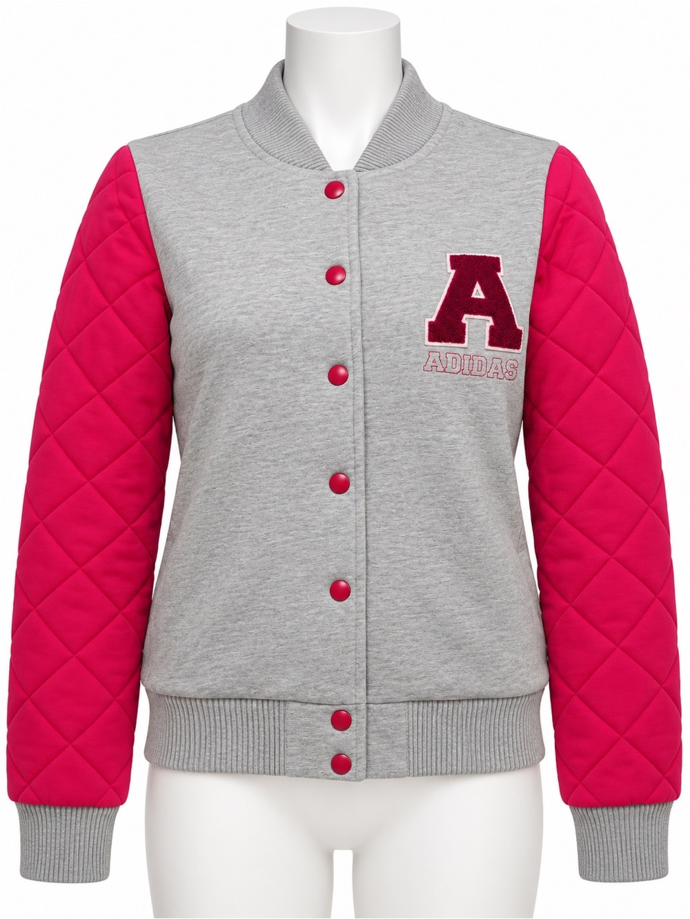 Adidas Neo Gray & Pink Quilted Varsity Jacket, Size L